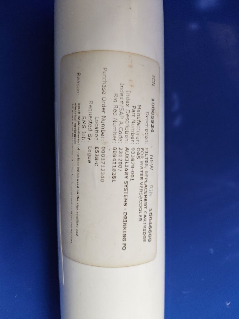FILTER, REPLACEMENT CARTRIDGE FOR WATER VERSACOOLER