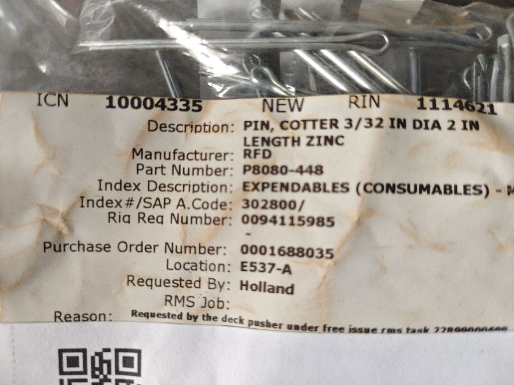 PIN, COTTER 3/32 IN DIA 2 IN LENGTH ZINC