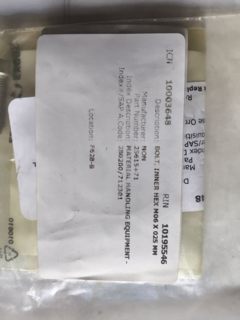 BOLT, INNER HEX M06 X 025 MM