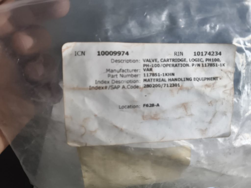 VALVE, CARTRIDGE, LOGIC, PH100, PH-100/OPERATION, P/N 117851-1KHN