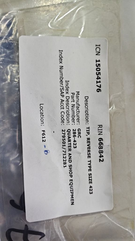 TIP, REVERSE TYPE SIZE 423
