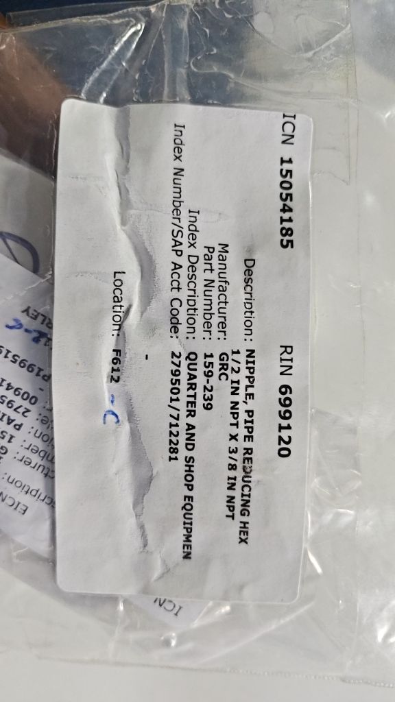 NIPPLE, PIPE REDUCING HEX 1/2 IN NPT X 3/8 IN NPT