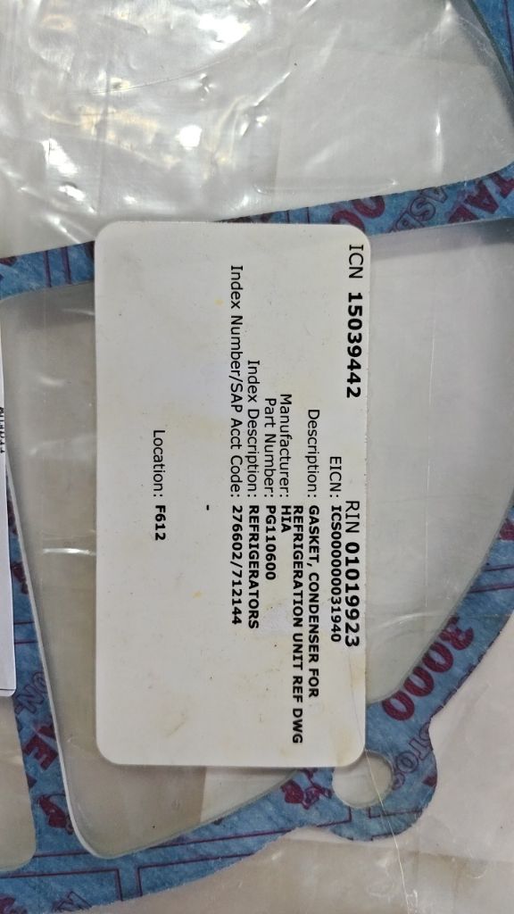 GASKET, CONDENSER FOR REFRIGERATION UNIT REF DWG 5903HAKDA3040