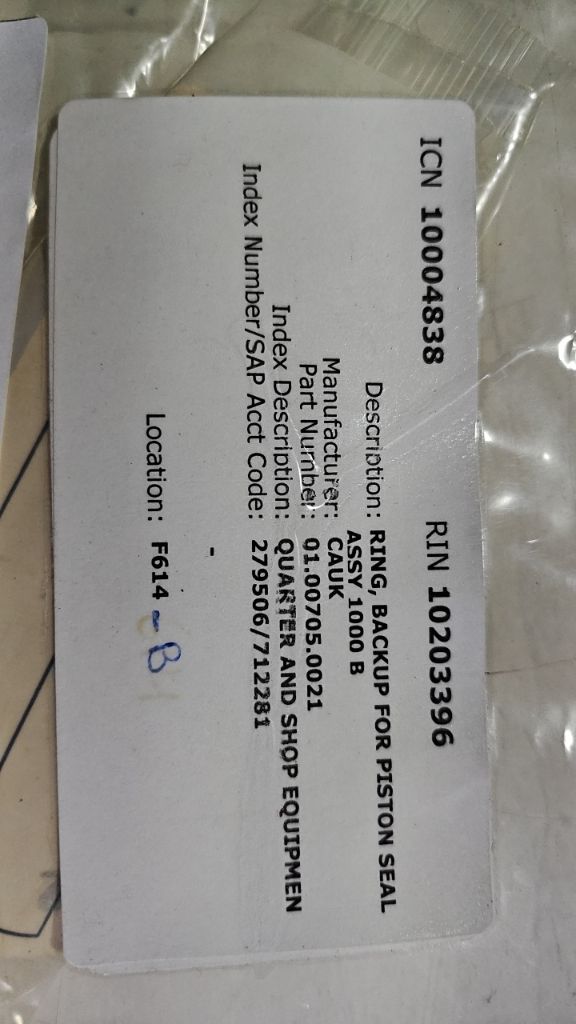 RING, BACKUP FOR PISTON SEAL ASSY 1000 B