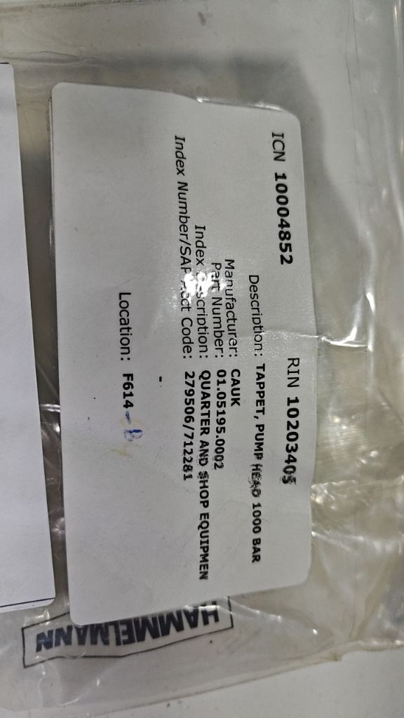 TAPPET, PUMP HEAD 1000 BAR