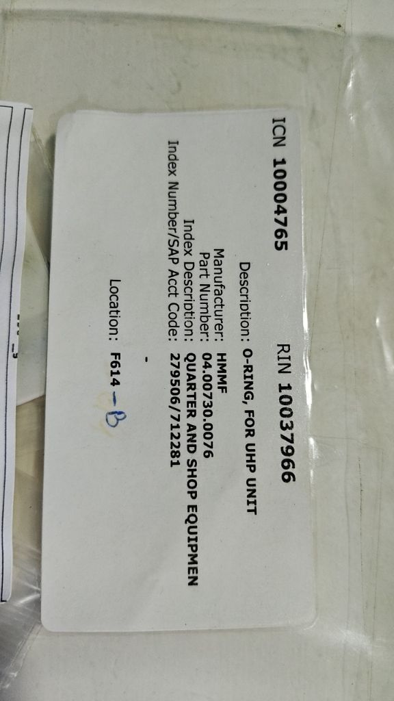 O-RING, FOR UHP UNIT