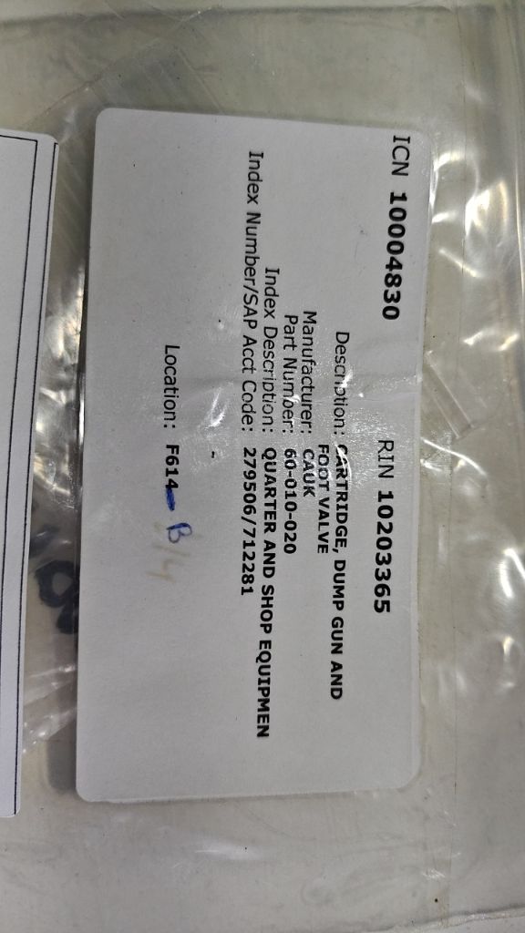 CARTRIDGE, DUMP GUN AND FOOT VALVE