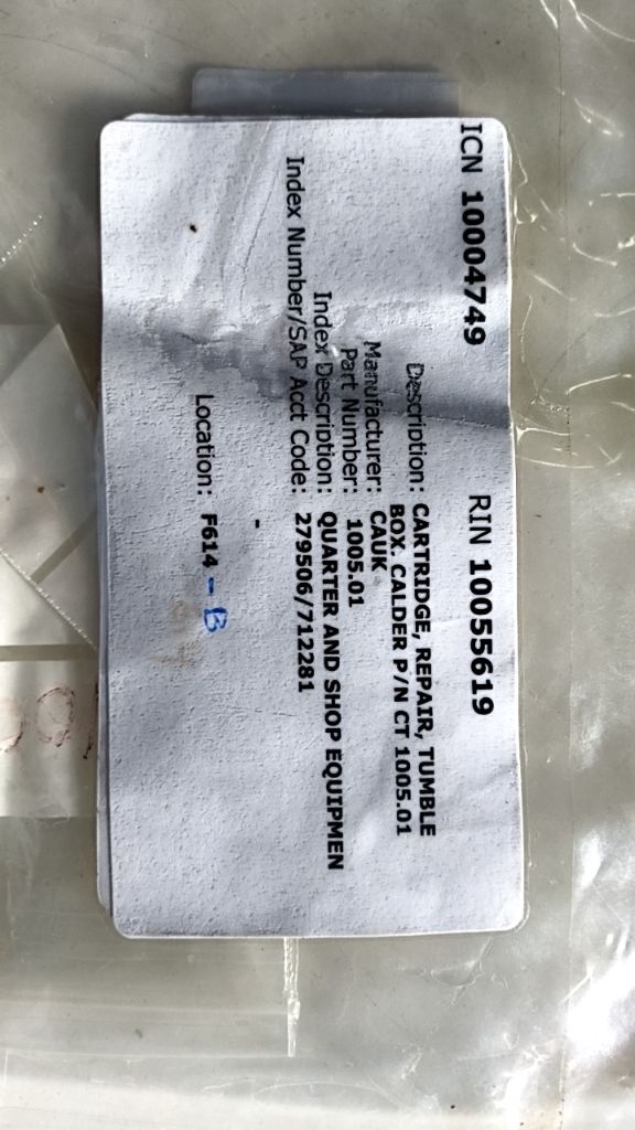 CARTRIDGE, REPAIR, TUMBLE BOX, CALDER P/N CT 1005.01