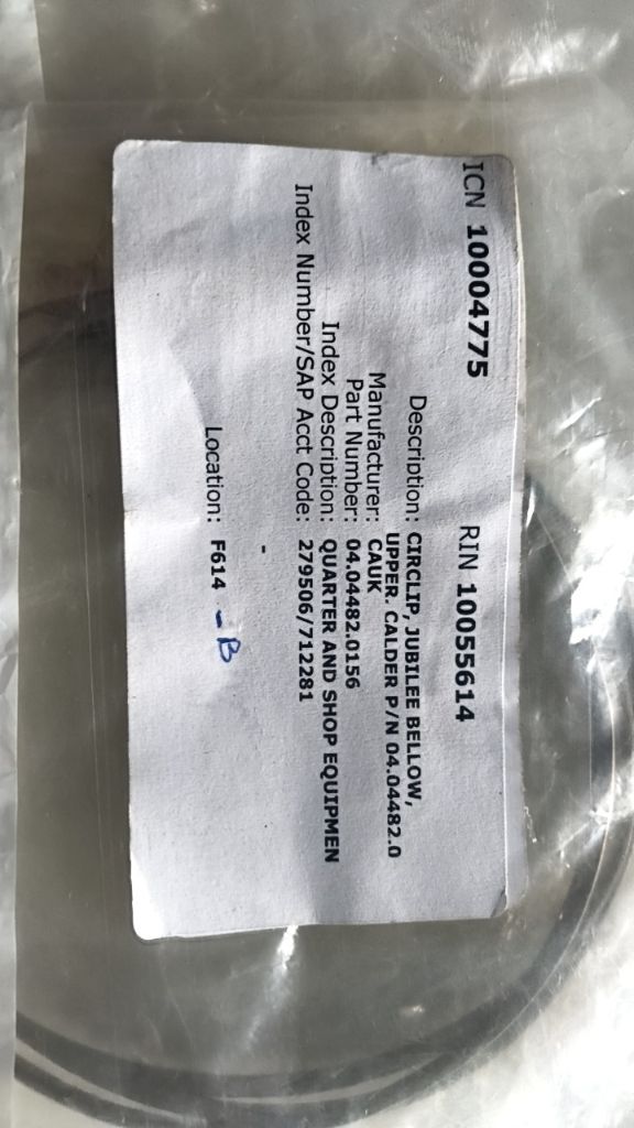 CIRCLIP, JUBILEE BELLOW, UPPER, CALDER P/N 04.04482.0156