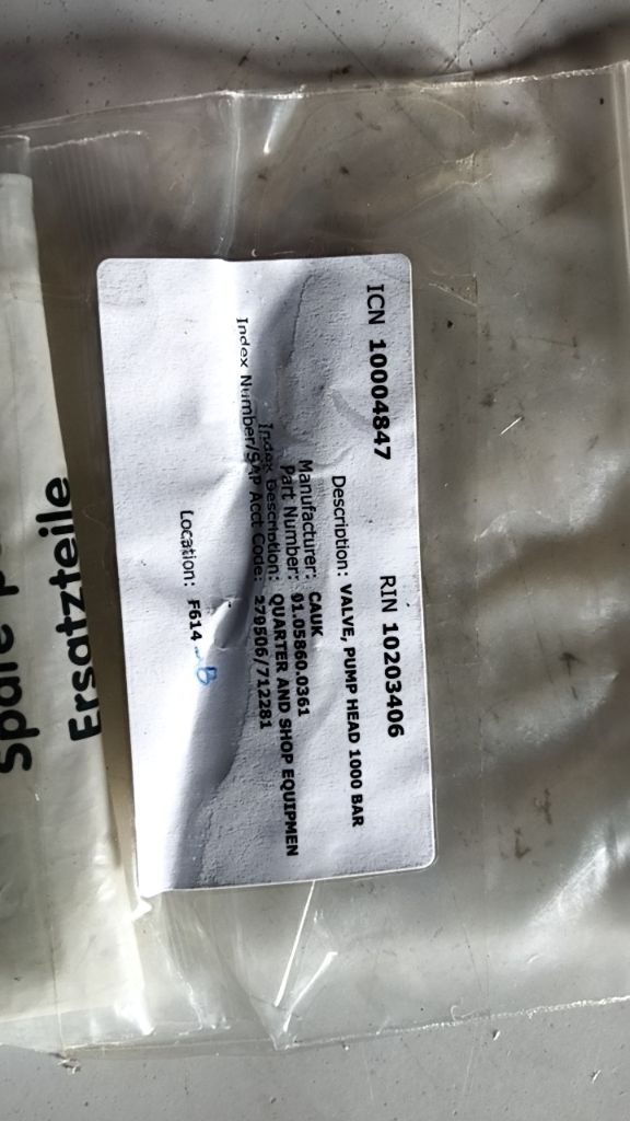 VALVE, PUMP HEAD 1000 BAR