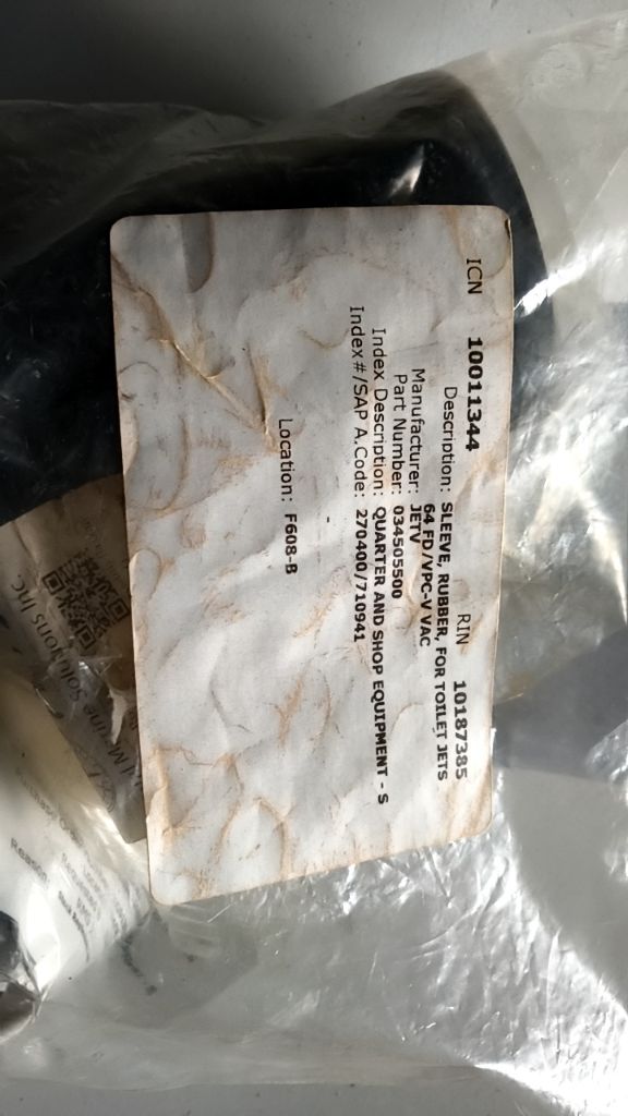SLEEVE, RUBBER, FOR TOILET JETS 64 FD/VPC-V VAC