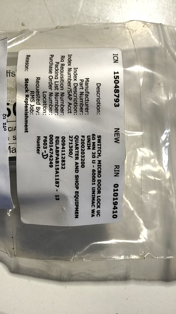 SWITCH, MICRO DOOR LOCK UC 60 MN 20 U - 60001 UNIMAC WASHING MACHINE