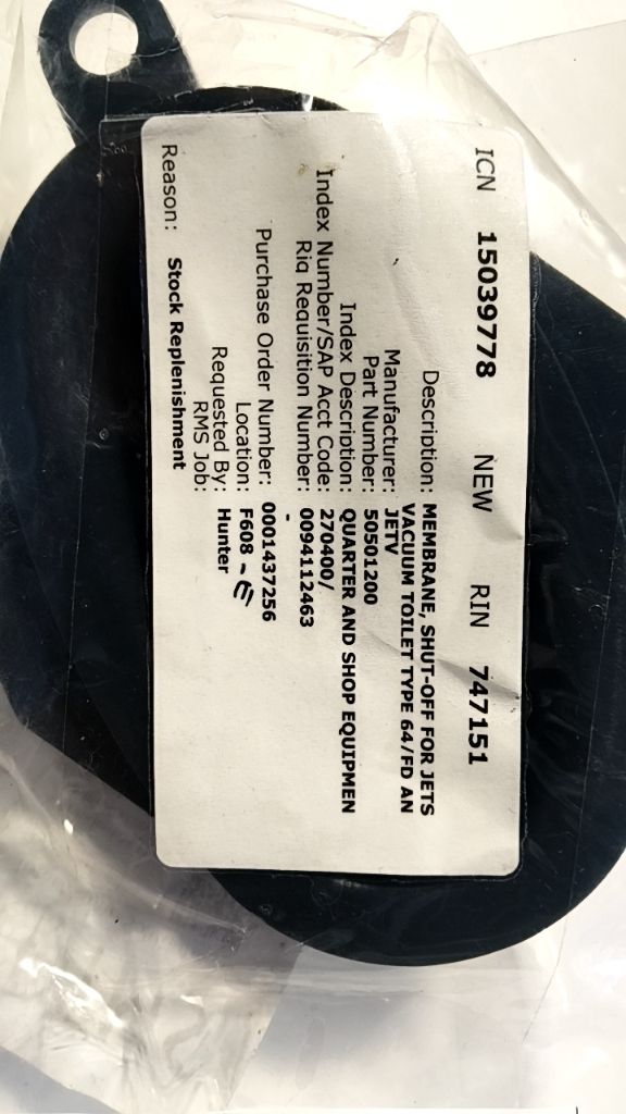 MEMBRANE, SHUT-OFF FOR JETS VACUUM TOILET TYPE 64/FD AND  PVC