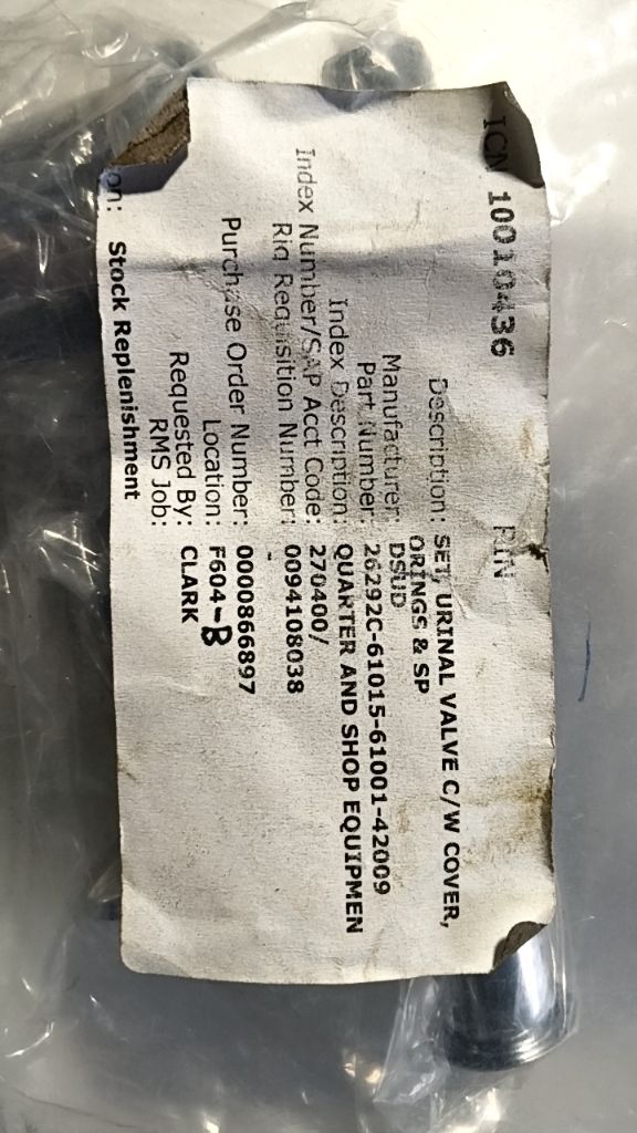 SET, URINAL VALVE C/W COVER, ORINGS & SP