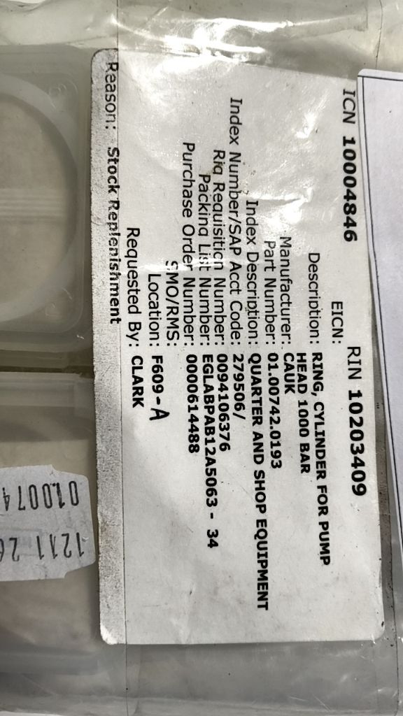 RING, CYLINDER FOR PUMP HEAD 1000 BAR
