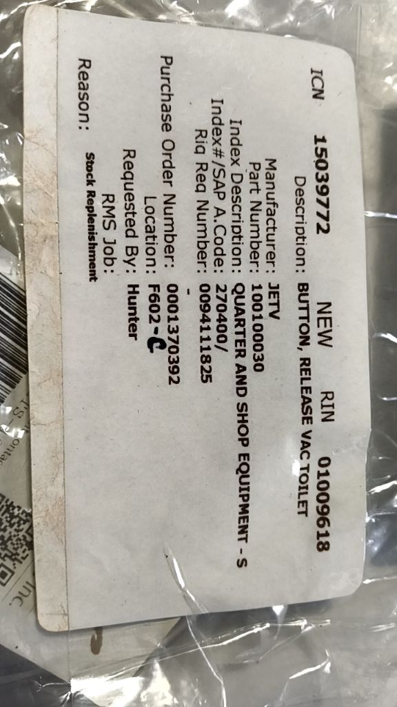 BUTTON, RELEASE VAC TOILET