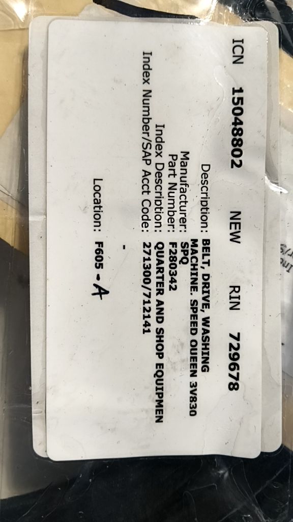 BELT, DRIVE, WASHING MACHINE, SPEED QUEEN 3V830