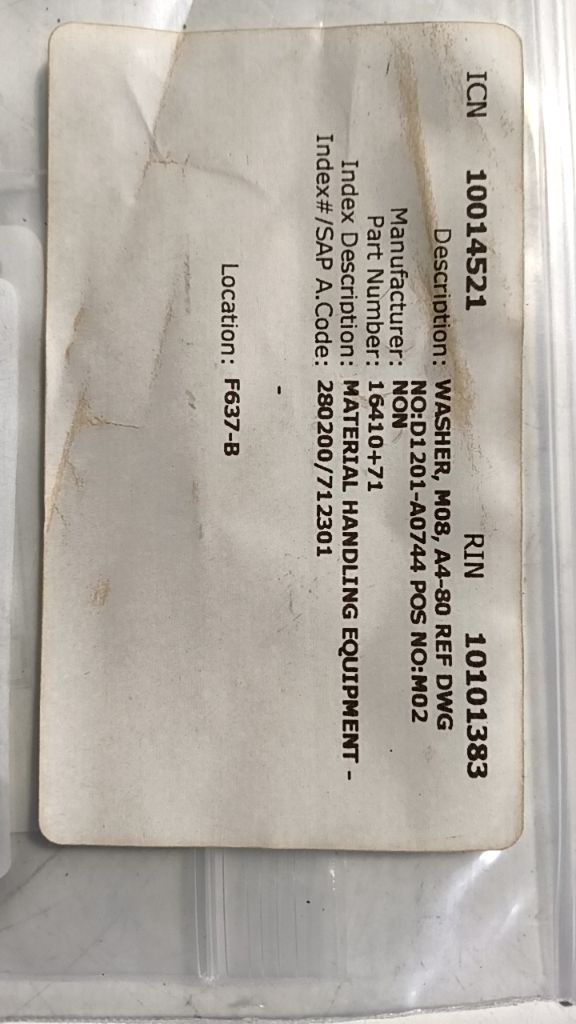 WASHER, M08, A4-80 REF DWG NO:D1201-A0744 POS NO:M02