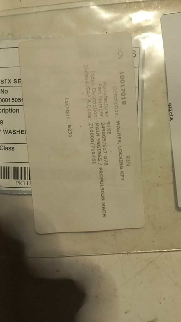 WASHER, LOCKING KEY