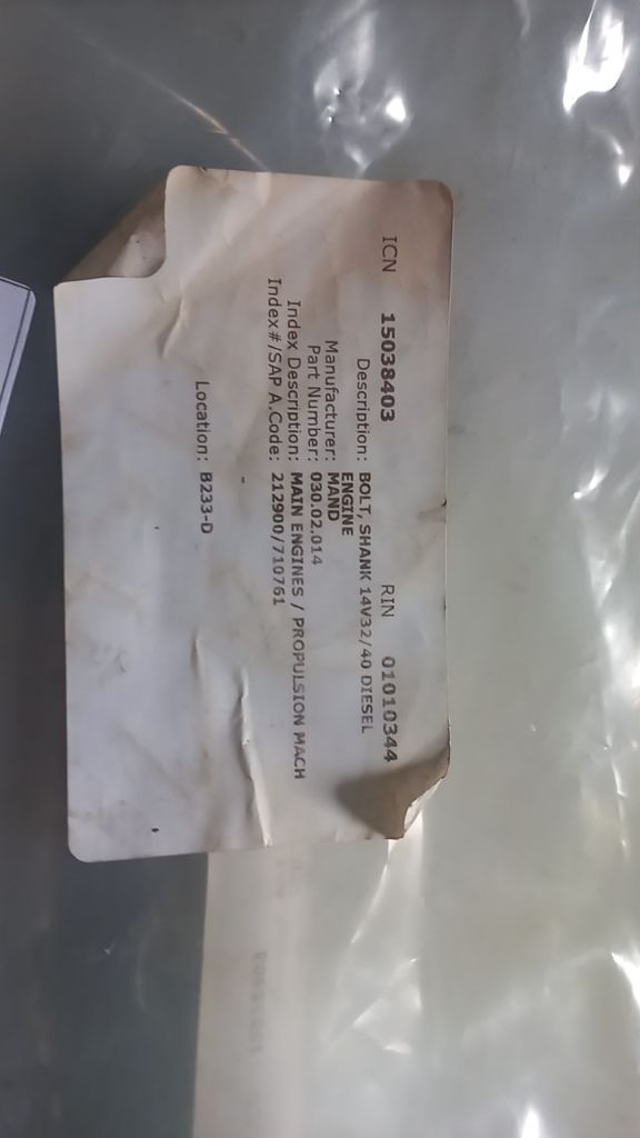 BOLT, SHANK 14V32/40 DIESEL ENGINE