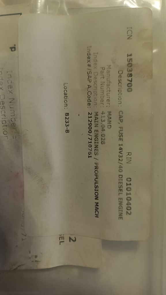CAP, FUSE 14V32/40 DIESEL ENGINE