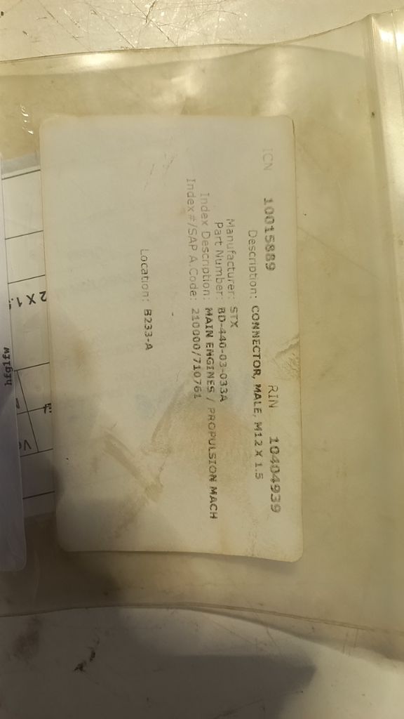 CONNECTOR, MALE, M12 X 1.5