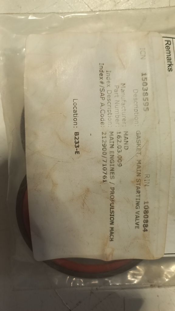 GASKET, MAIN STARTING VALVE
