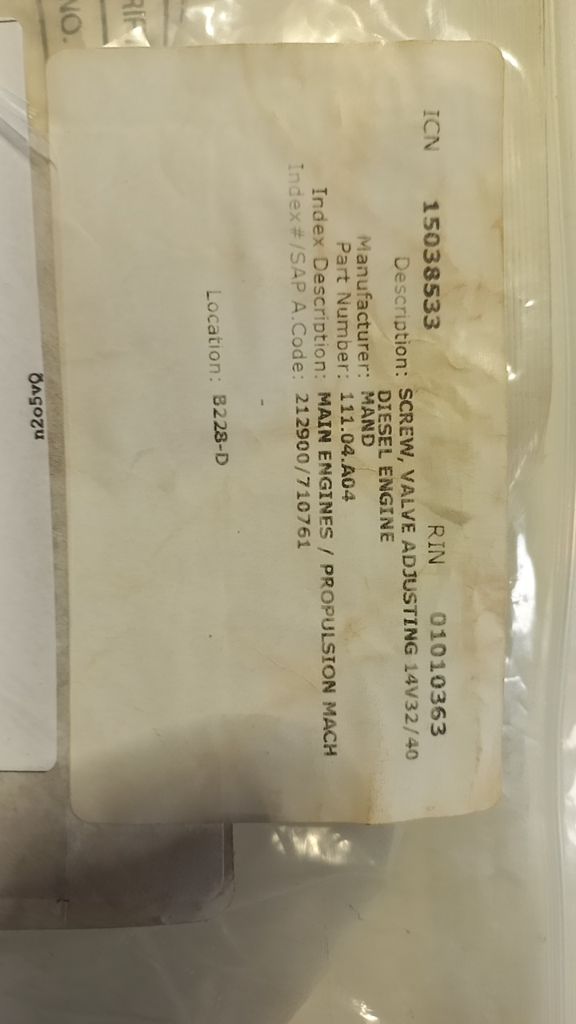 SCREW, VALVE ADJUSTING 14V32/40 DIESEL ENGINE