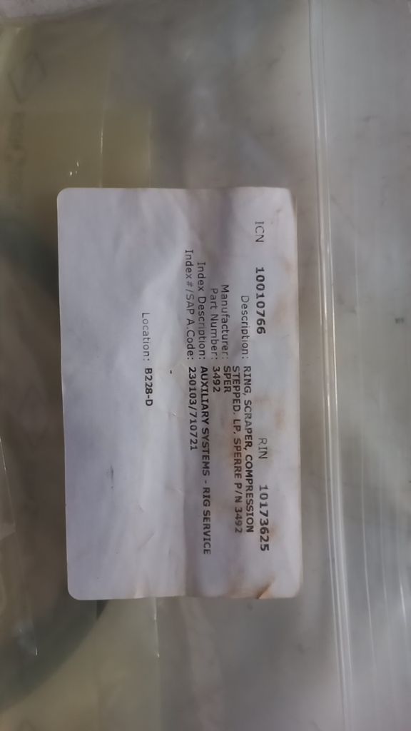 RING, SCRAPER, COMPRESSION STEPPED, LP, SPERRE P/N 3492