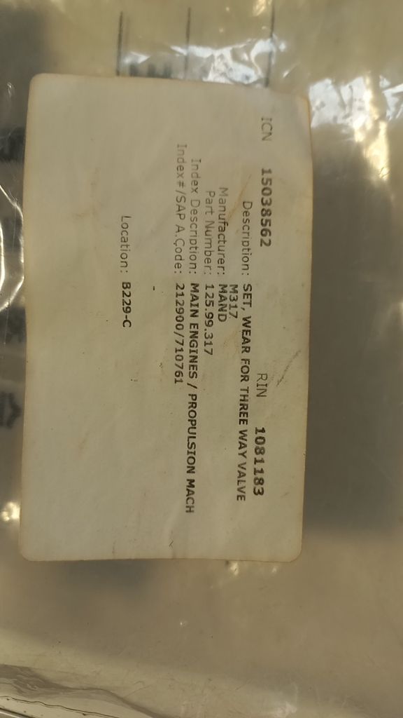SET, WEAR FOR THREE WAY VALVE M317