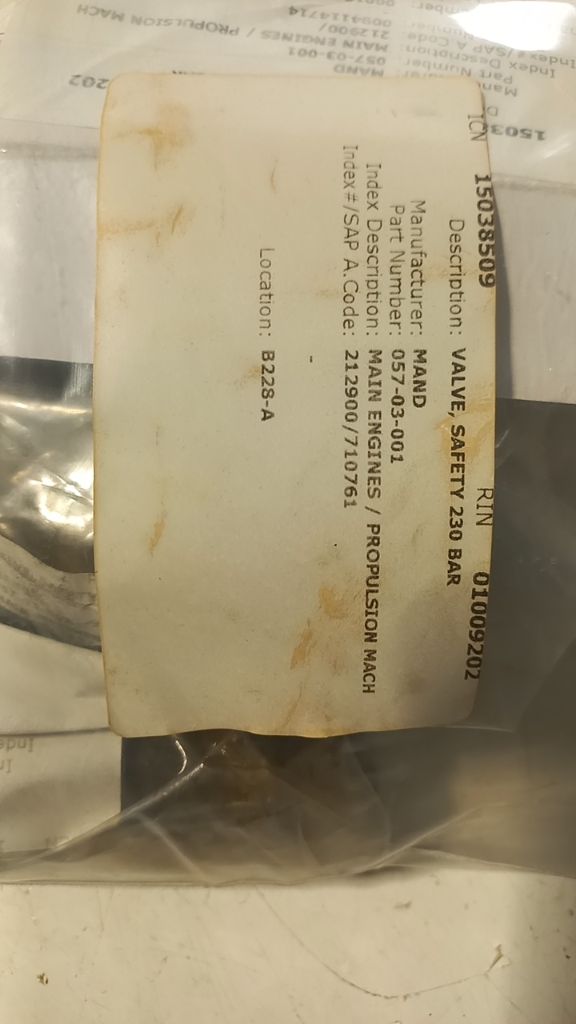 VALVE, SAFETY 230 BAR