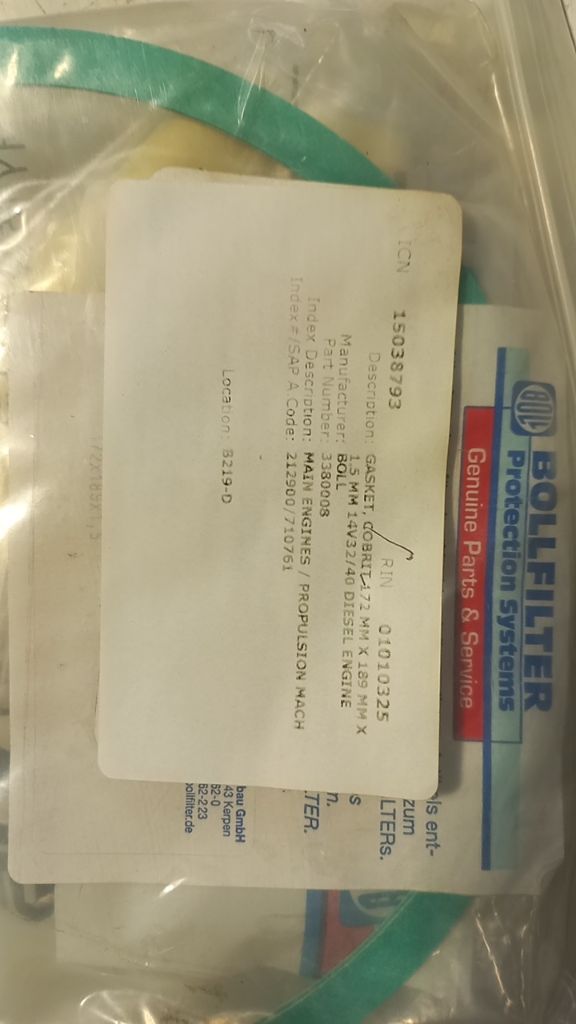 GASKET, COBRIT 172 MM X 189 MM X 1.5 MM 14V32/40 DIESEL ENGINE