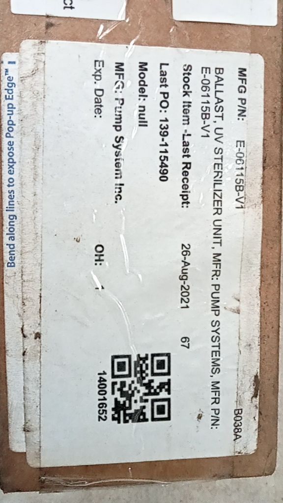 BALLAST, UV STERILIZER UNIT