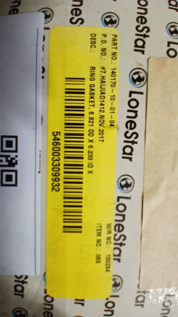 RING GASKET, 6.821 OD X 6.233 ID X