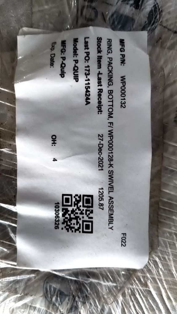 RING, PACKING, BOTTOM, F/ WP000128-K SWIVEL ASSEMBLY