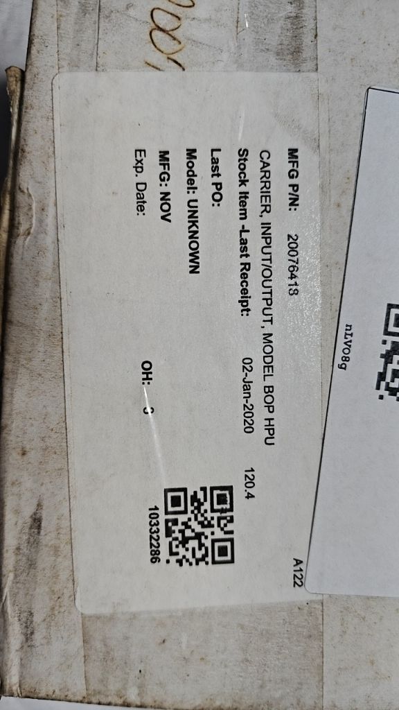 CARRIER, INPUT/OUTPUT, MODEL BOP HPU