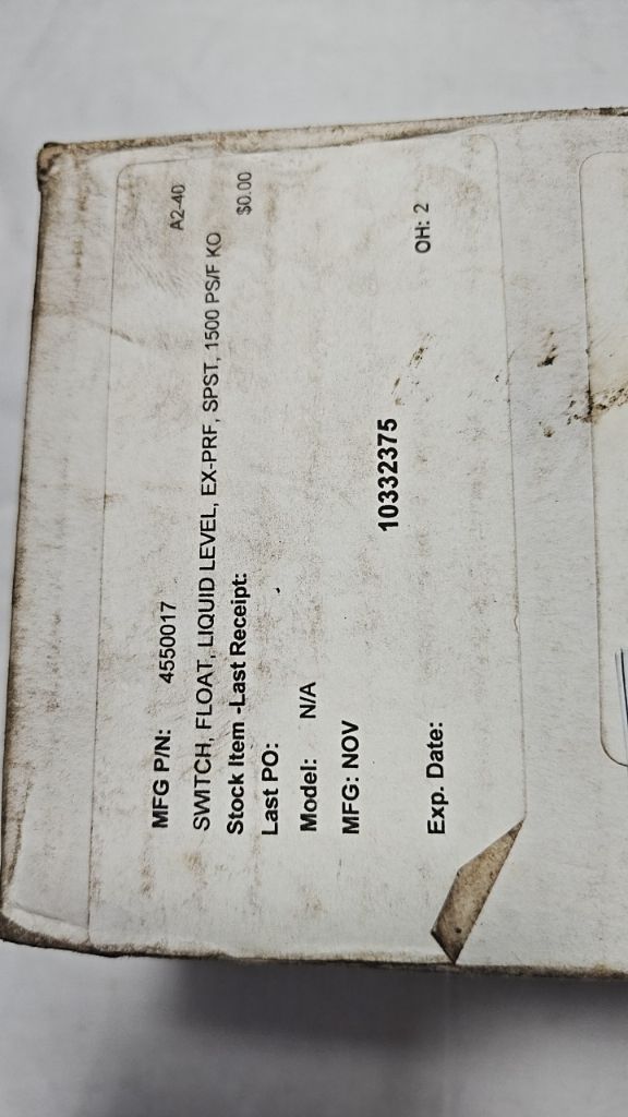 SWITCH, FLOAT, LIQUID LEVEL, EX-PRF, SPST, 1500 PSF, KO