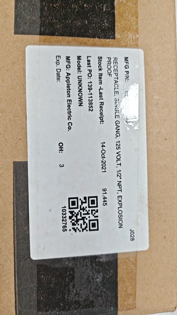 RECEPTACLE, SINGLE GANG, 125 VOLT, 1/2" NPT, EXPLOSION PROOF
