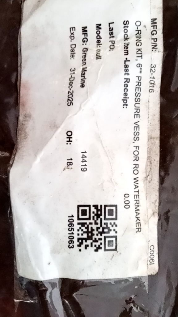 O-RING KIT, 6\" PRESSURE VESS, FOR RO WATERMAKER