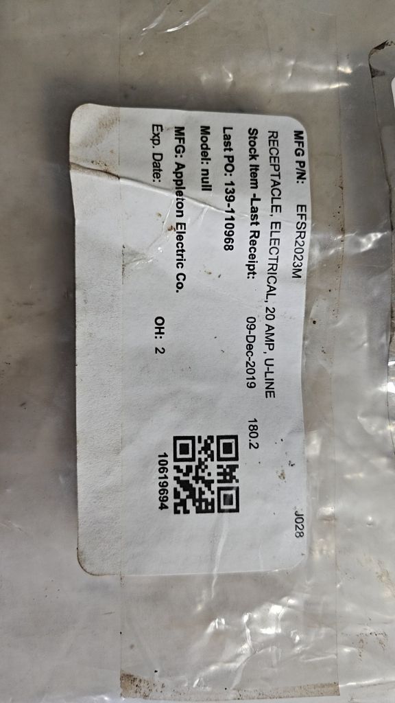 RECEPTACLE, ELECTRICAL, 20 AMP, U-LINE