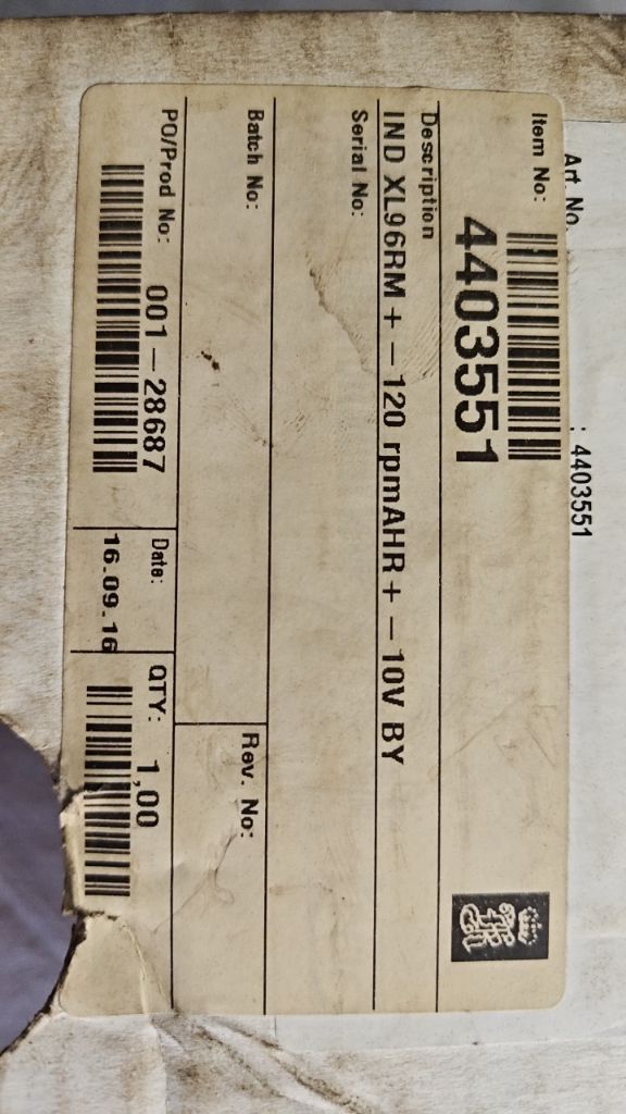 IND XL96RM + -120 rpmAHR + -10V BY