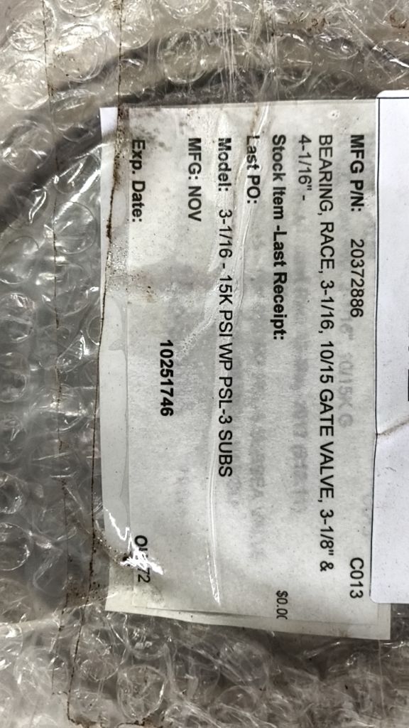 BEARING, RACE, 3-1/16, 10/15 GATE VALVE, 3-1/8" & 4-1/16"