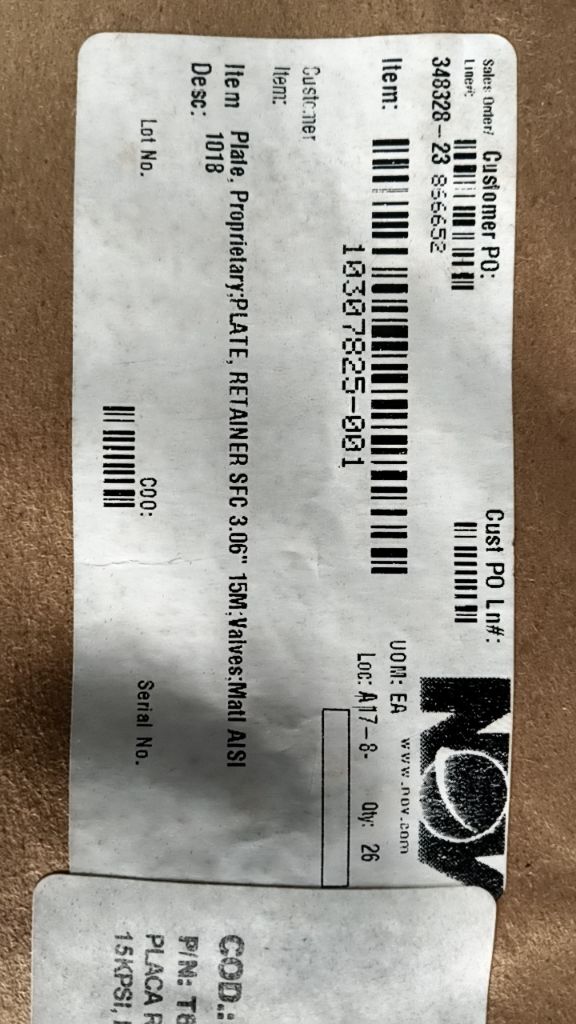 1018 Plate, Proprietary:PLATE, RETAINER SFC 3.06" 15M;Valves;Matl AISI