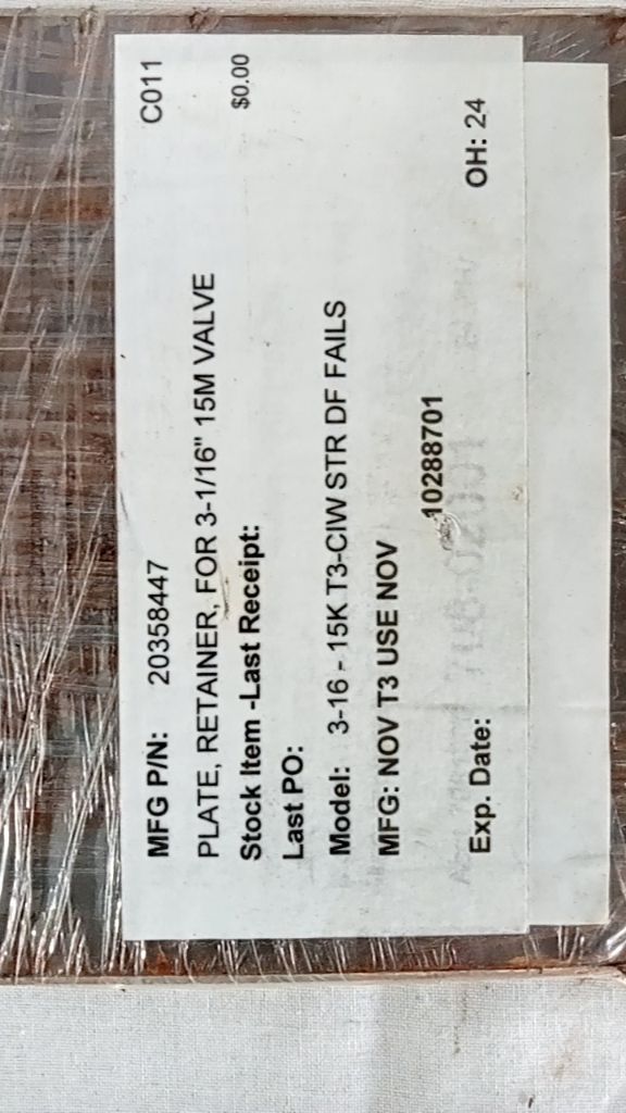 PLATE, RETAINER, FOR 3-1/16" 15M VALVE