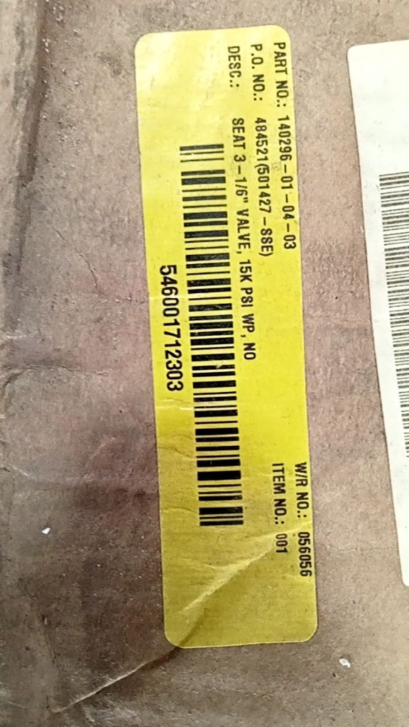 SEAT 3-1/6" VALVE, 15K PSI WP, NO