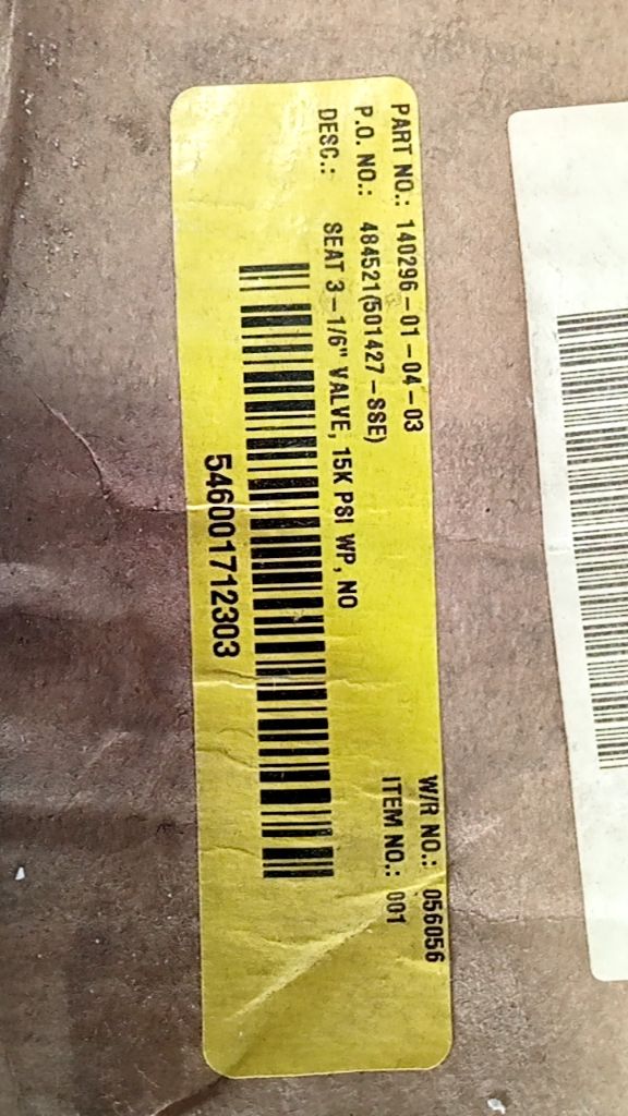 SEAT 3-1/16" VALVE, 15K PSI WP, NO