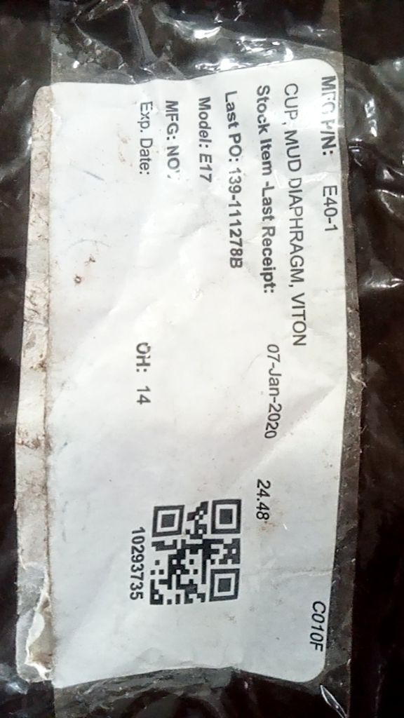 CUP, MUD DIAPHRAGM, VITON