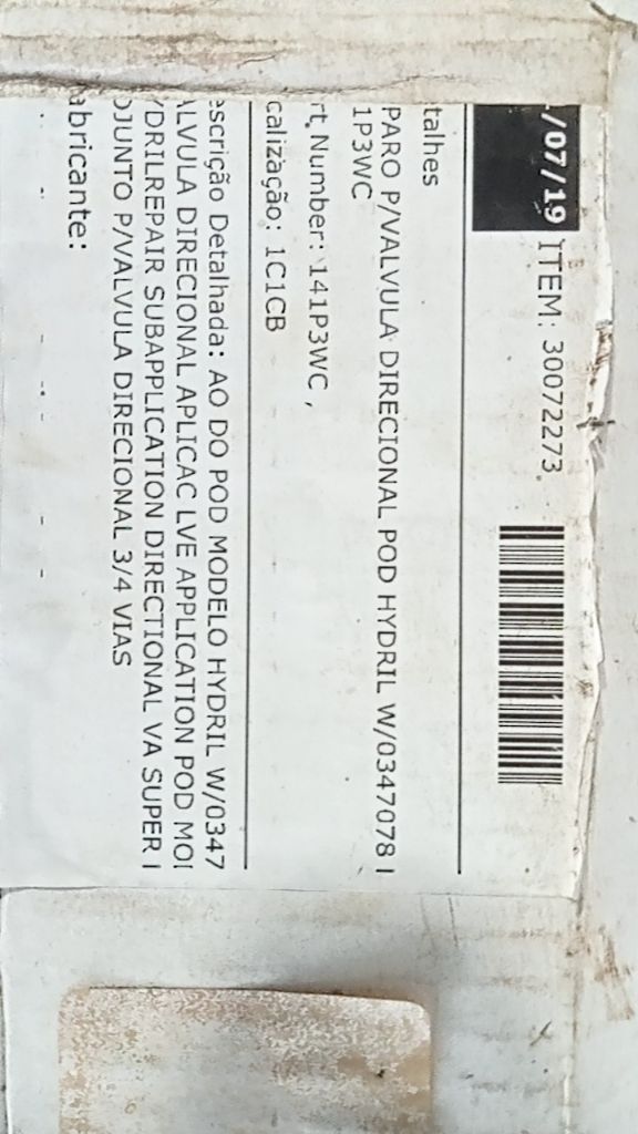 PARO P/VALVULA DIRECIONAL POD HYDRIL W/03470781 1P3WC AO DO POD MODELO HYDRIL VA