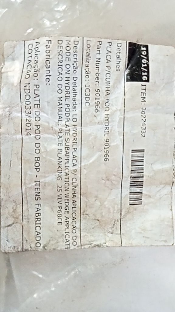 PLACA P/CUNHA POD HYDRIL