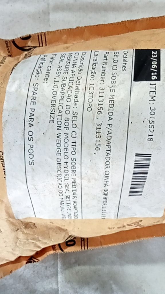 Detalhes: SELO CJ SOBRE MEDIDA P/ADAPTADOR CUNHA BOP HYDRIL 3113156. Descrição D